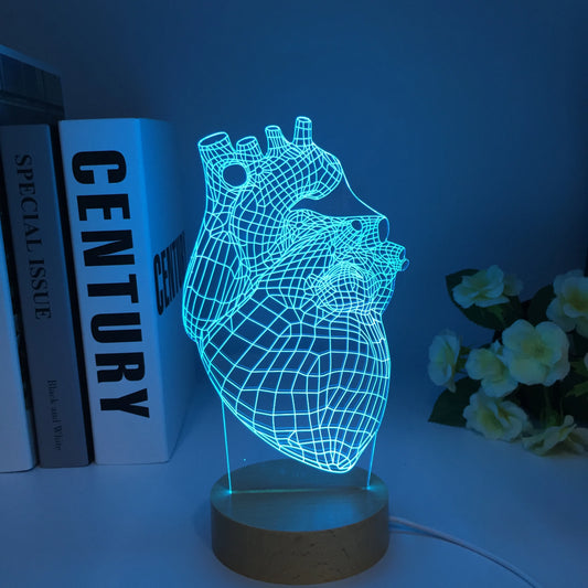 3D-Holzlampe mit rundem Sockel in Form eines Herzens für Kinder